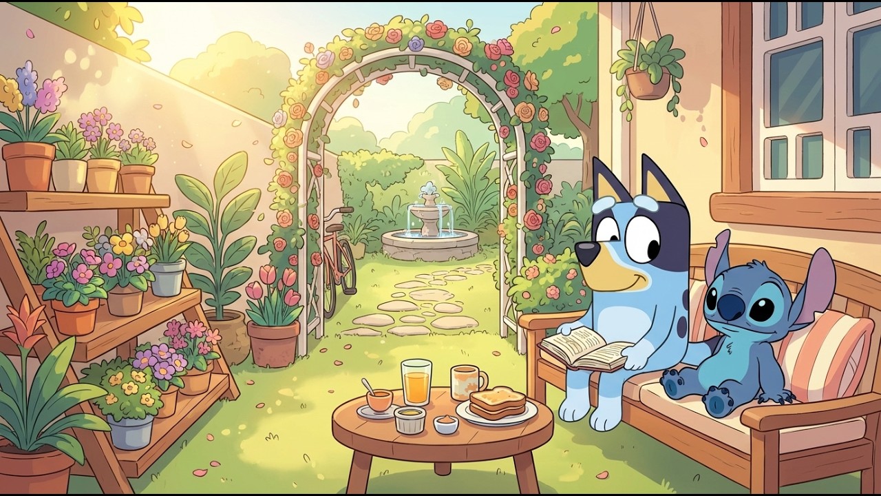Stitch & Bluey Spring Garden Morning 🌿 Gentke Lofi Beats to Study ...