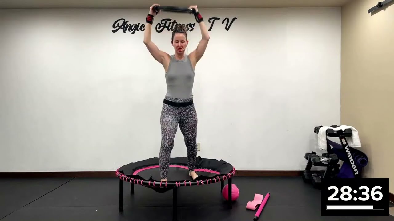 Rebounding Group Fitness Class | Full Body Mini Trampoline Workout (Time Stamps in Description)