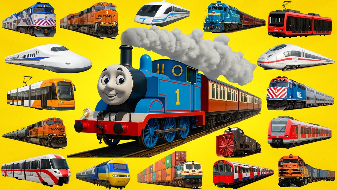 Поезда для детей 🚂 | Учим названия и звуки поездов | Железнодорожный транспорт