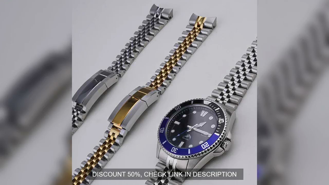 Rolamy 22mm Jubilee Watch Band For Casio MDV-106 MDV-106A MDV-106B MDV106G MDV107 316L Silver Gold S