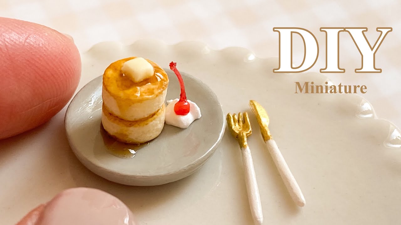 DIY | Miniature Miniature Pancakes, plates and cutlery made with air dry  clay clay