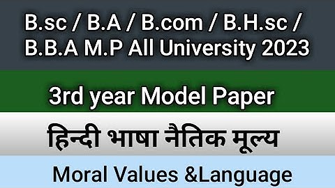 B.sc/ B.A/B.com/B.H.sc/B.B.A Hindi 3rd year | Moral Values Language Hindi model Paper 2023