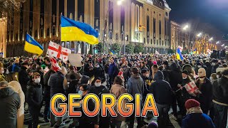 Tens of thousands of people Protest Against Russia's Invasion of Ukraine in Georgia Tbilisi