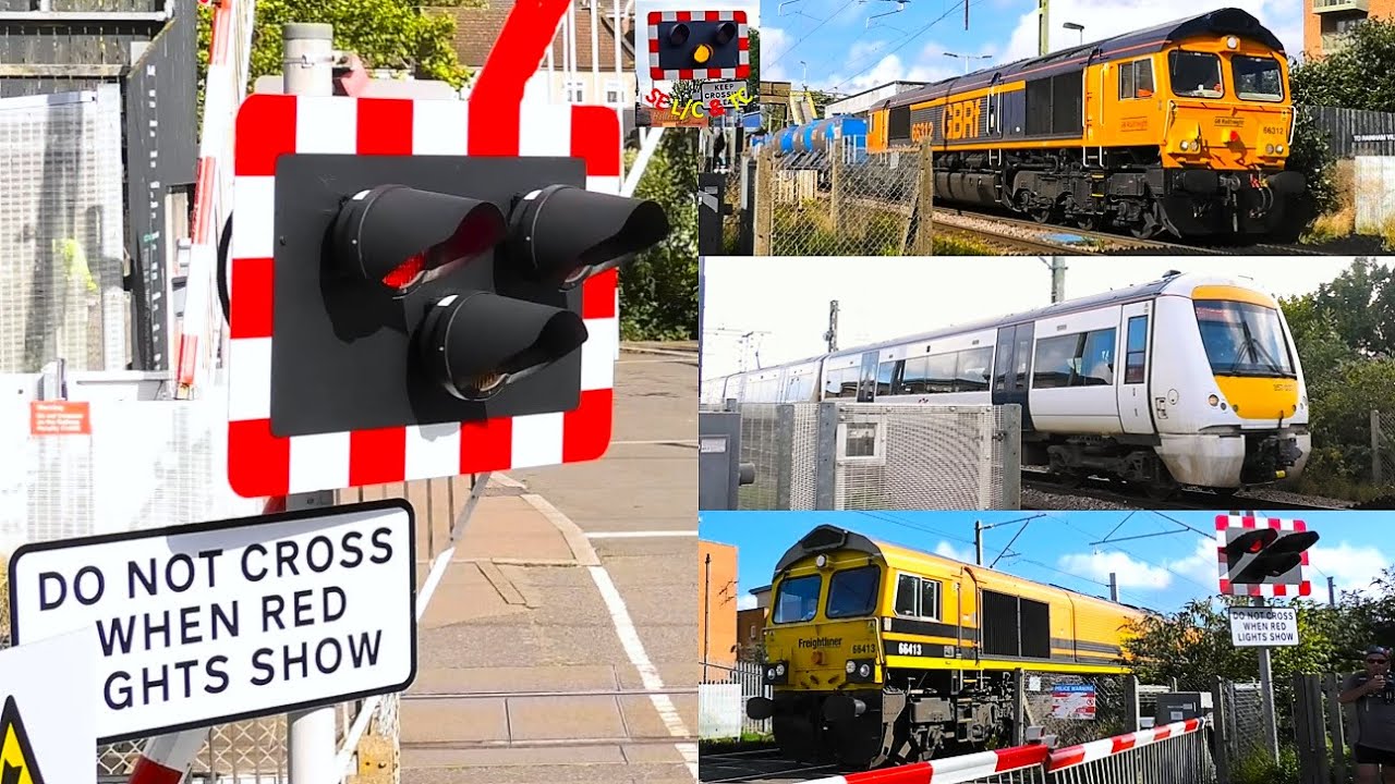Freight, Passenger, and High-Speed Trains at Rainham (Pedestrian) Level Crossing, Greater London
