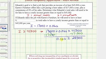 Ex: Solve a Linear Inequality in One Variable Application Problem (Commission Job)