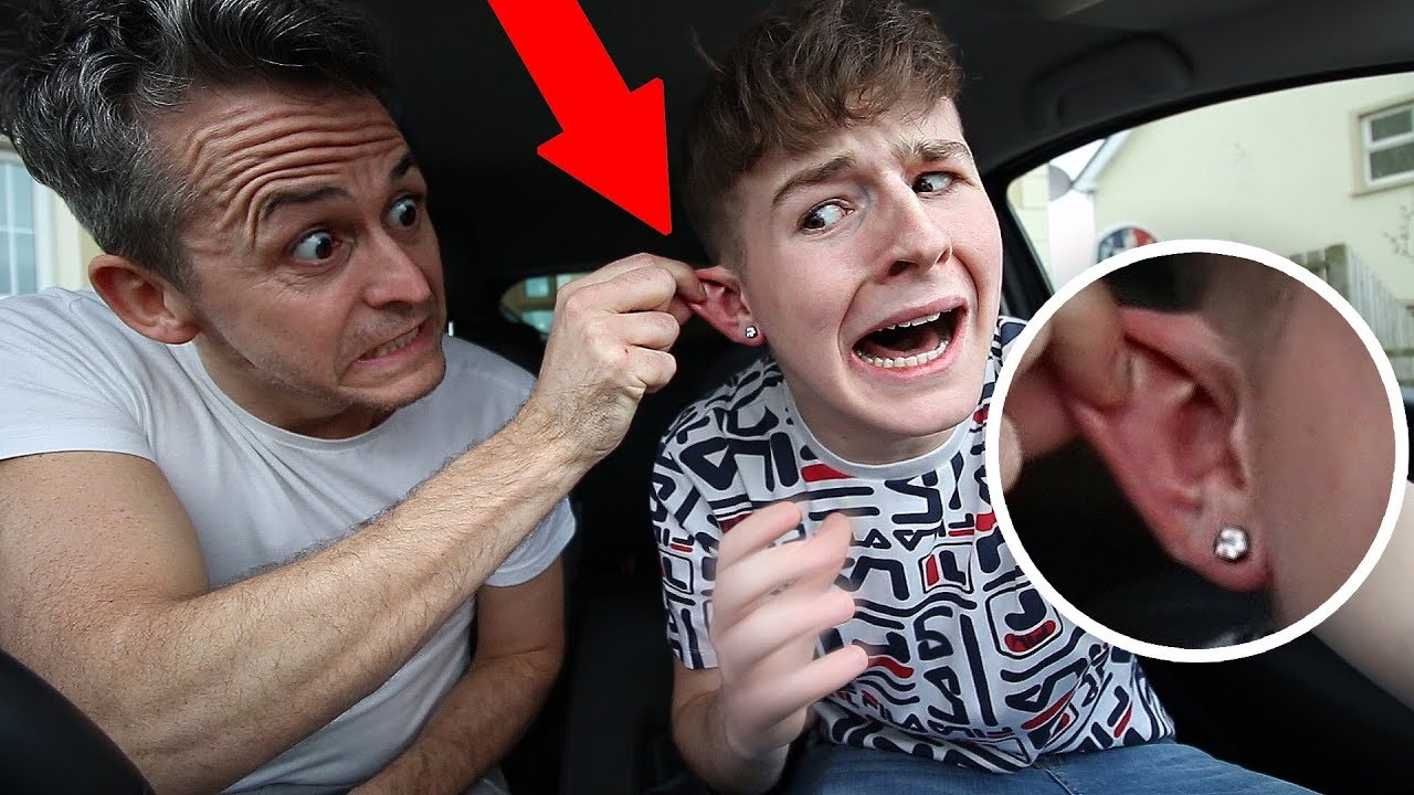 Kid Gets his EAR PIERCED PRANK on DAD!!! *bad idea* YouTube