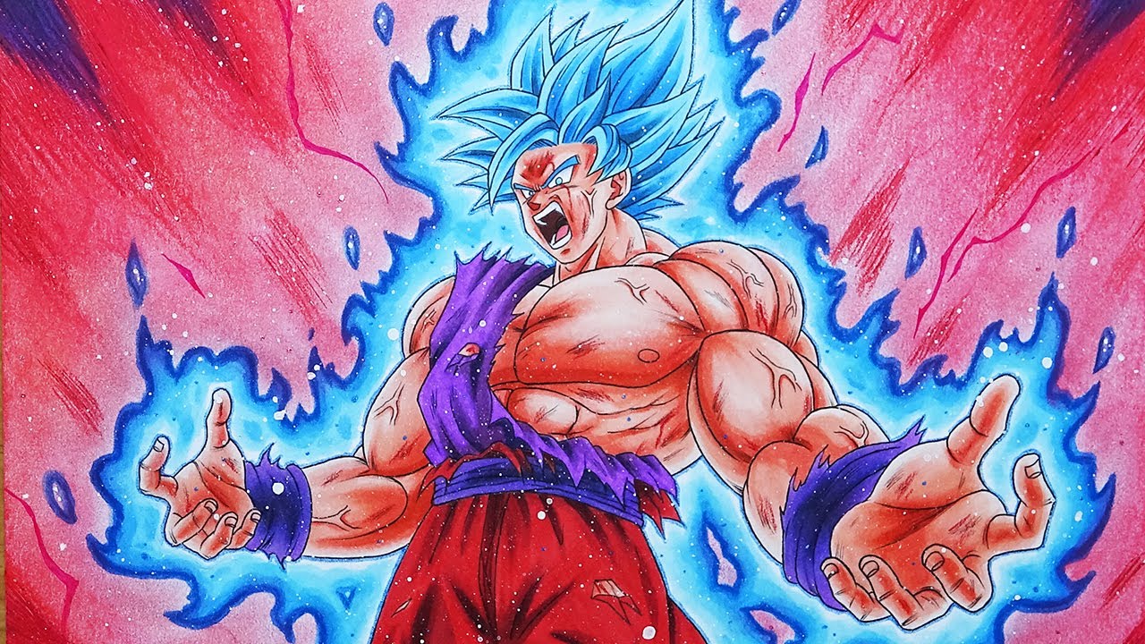Drawing Goku Super Saiyan SSJ Blue Kaioken x20 - How to Draw Goku