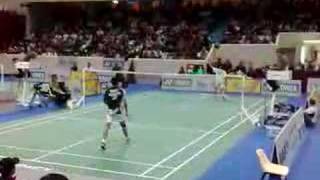 Taufik and Lin Dan warm-up