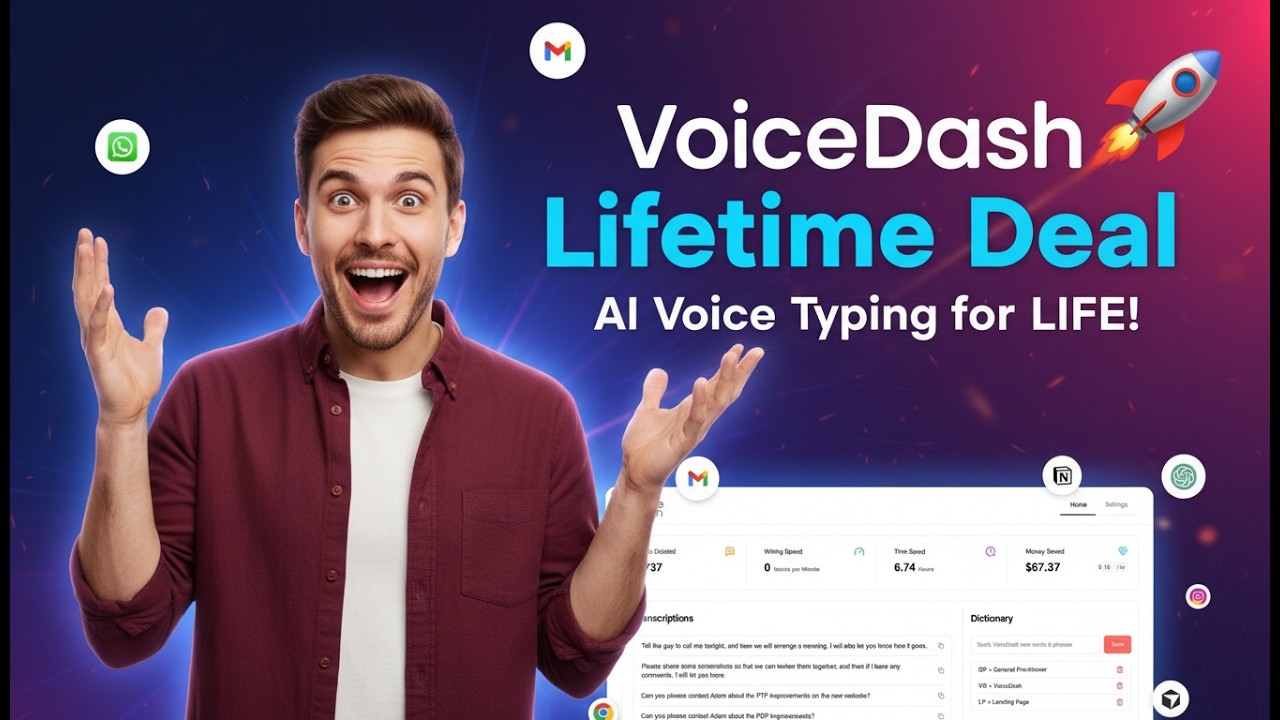 VoiceDash AI voice typing demonstration showing speech converting to text