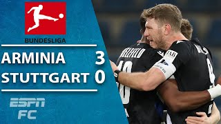 Arminia bielefeld is out of the drop zone after a stunning 3-0 victory
over 10th-place stuttgart. hosts were lowest scoring team in
bundesliga co...