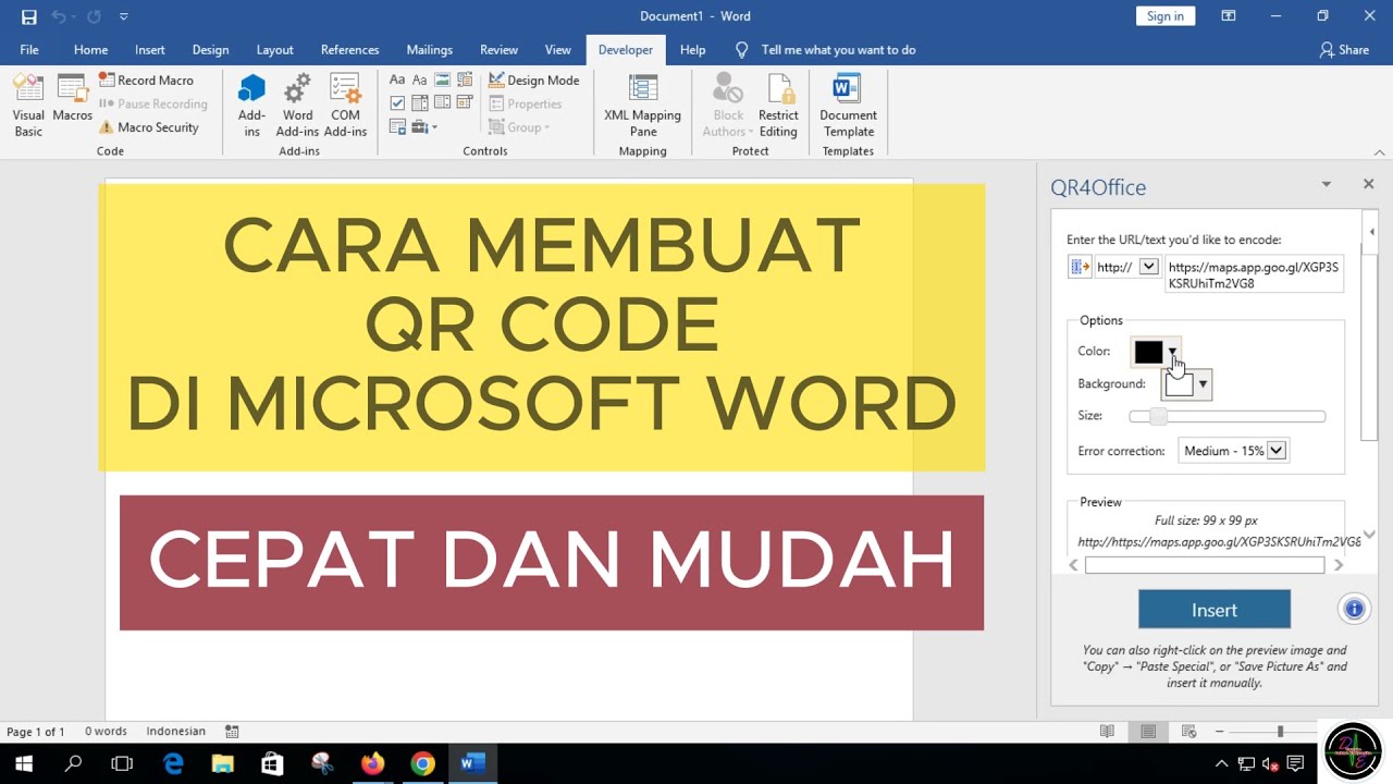 Maps Internet Code Word Cara membuat QR Code lokasi google maps di Microsoft word - YouTube