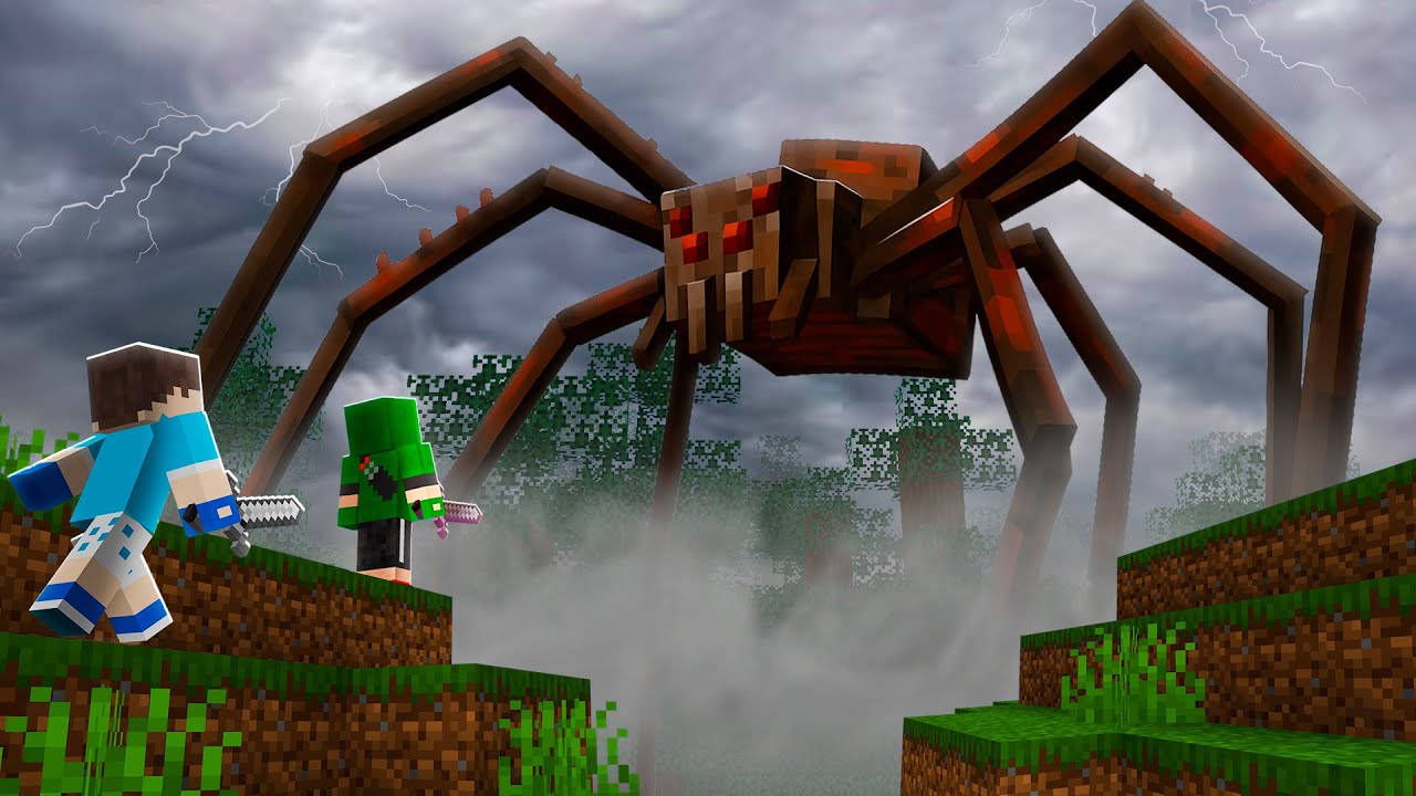 БАЗА ПРОТИВ МУТИРОВАВШЕГО ПАУКА: МЫ НАШЛИ ОГРОМНОГО РЕАЛИСТИЧНОГО ПАУКА В MINECRAFT!!