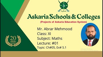 Exercise 5.1 | Ch # 05 | Lecture 01 | Maths HSSC-I | Federal Board | Prof Abrar Mehmood