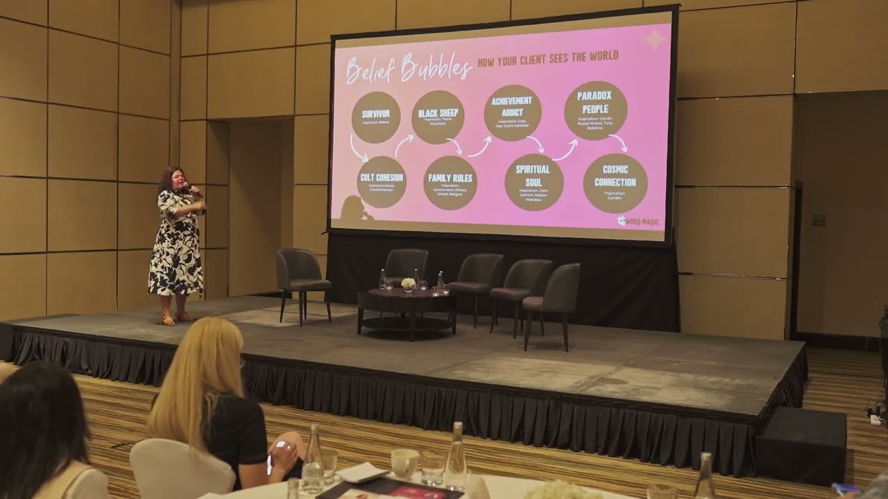 Crystal Adair-Benning on stage at SpeakUp Light Up, Dubai