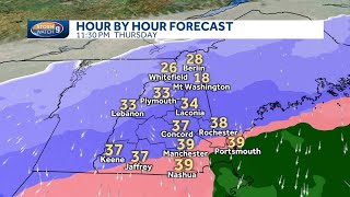 New Hampshire hourly timeline: Rain switching to wintry mix, accumulating snow