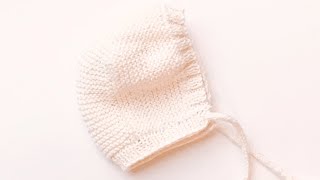 Super easy knit newborn baby bonnet, cap or hat with icord strings - Beginners- Knitting for Baby #7