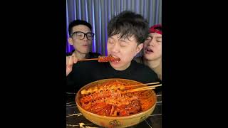 Spicy red hot noodles with tandoori chicken , sausages and skewers | mukbang asmr eating #mukbang