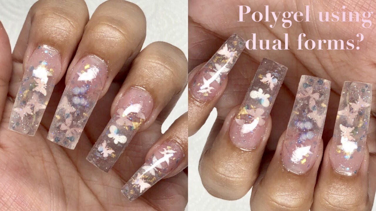 ENCAPSULATED GLITTER POLYGEL NAILS WITH DUAL FORMS FOR BEGINNERS | HOW TO ENCAPSULATE GLITTER