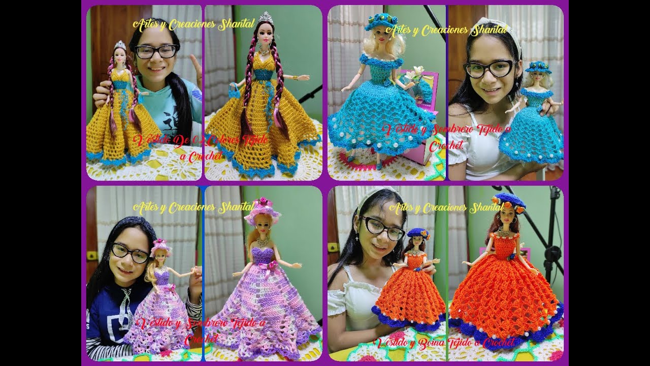 Mis Vestidos De Muñecas a Crochet Con Video Tutorial En Mi Canal, Artes y Creaciones Shantal.