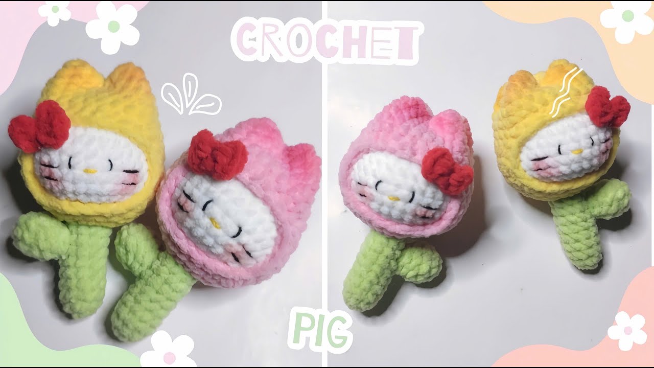 Crochet Hello Kitty | Hướng dẫn móc hello kitty hoa tulip cực xinh | Iuiulen