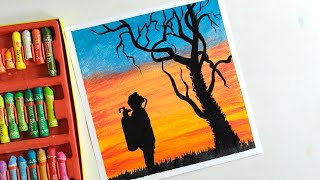 Easy Tutorial : save trees save oxygen drawing|save tree drawing with oil pastels easy