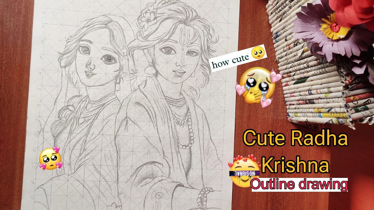 Cute Radha Krishna drawing easy | Radha Krishna outline drawing easy | krishna Radha drawing |