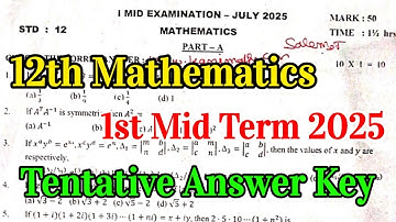 12 Maths 1st Mid Term 2025 Answer Key Salem dt  @KaniMaths-Education 