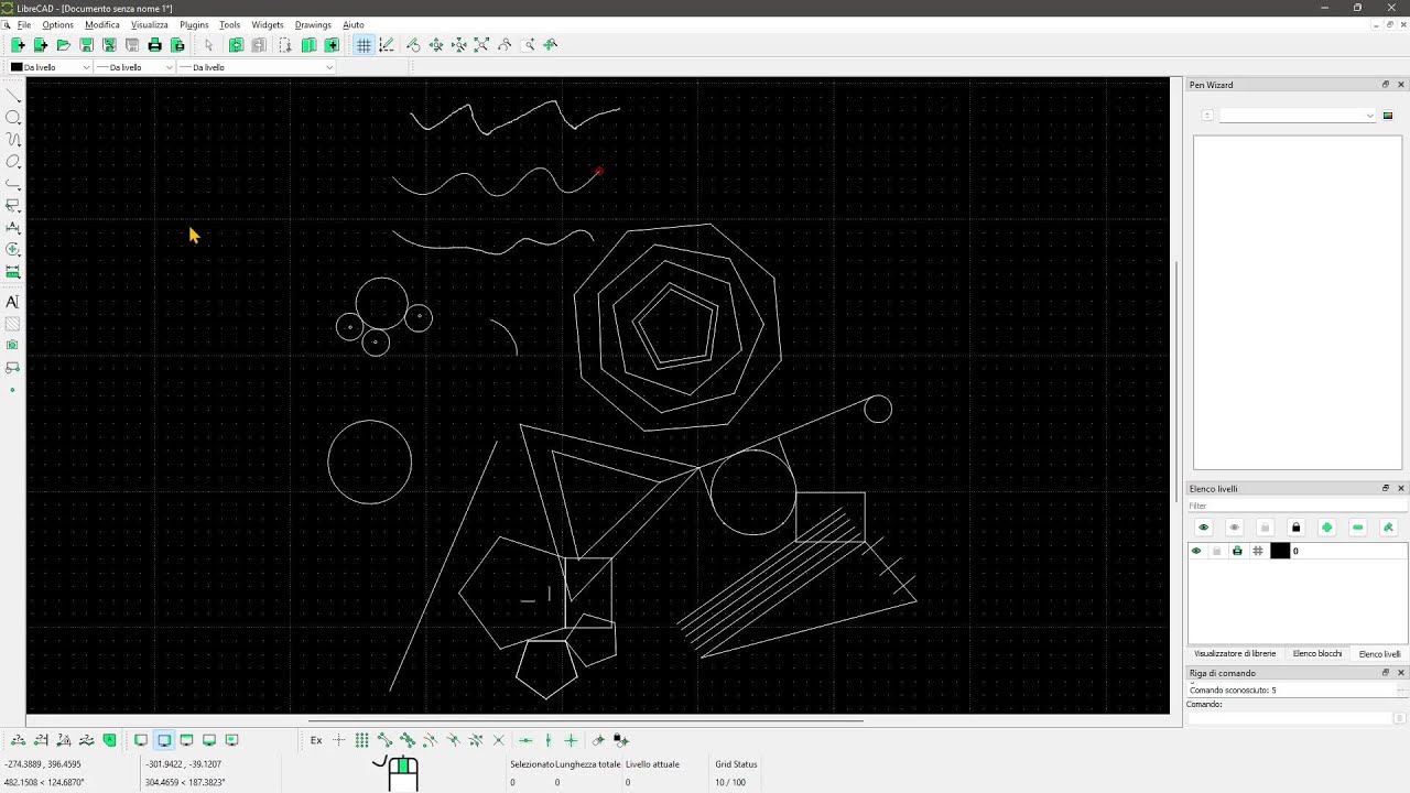 LibreCAD - Lezione 03 - Disegnare Linee e Forme Vettoriali 2D Semplici, Parametri, Barra Opzioni