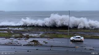 Cyclist Gets Hit By A Wave During A Storm In Reykjavík, Iceland