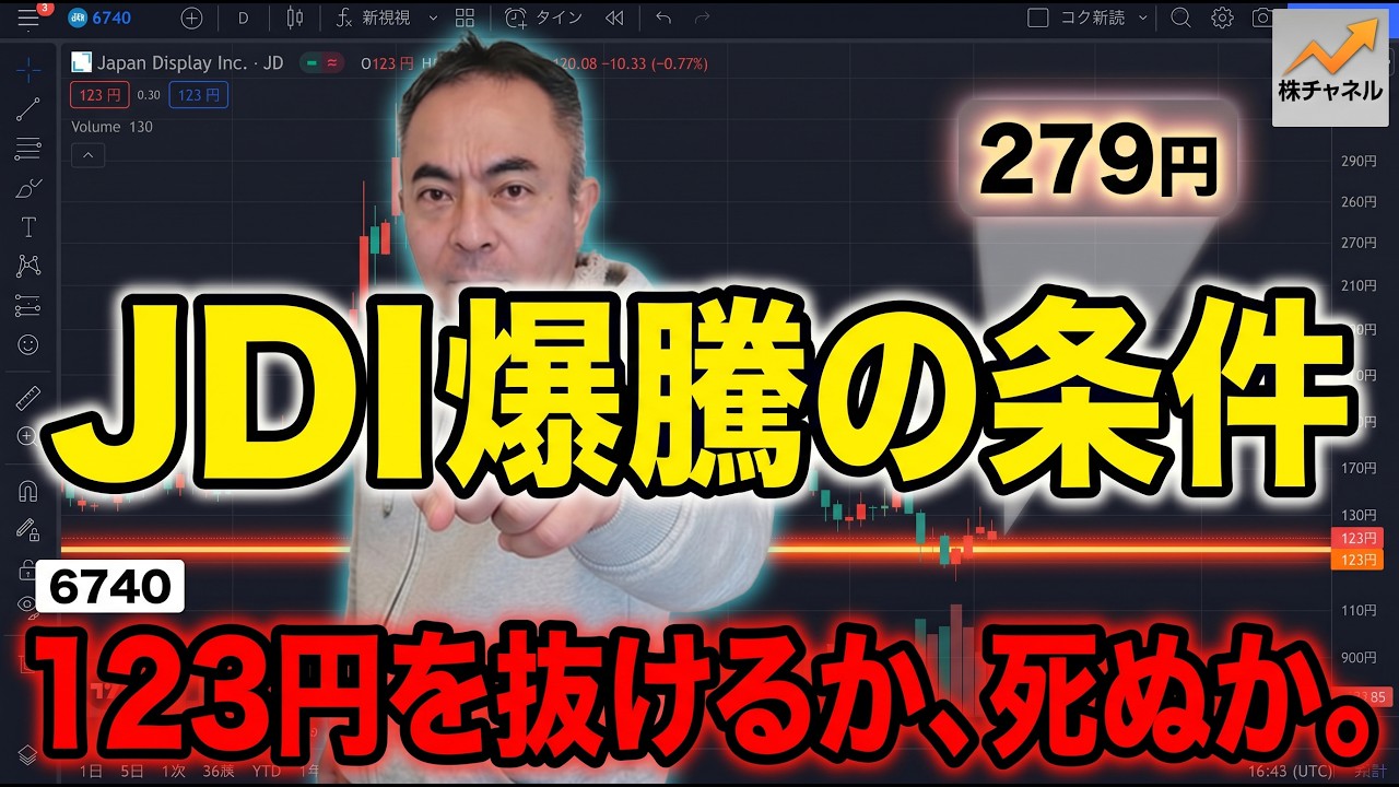 【緊急警告】ジャパンディスプレイ、123円の壁がヤバい！突破か崩壊か、運命のシナリオを徹底解説 #ジャパンディスプレイ #6740 #テクニカル分析