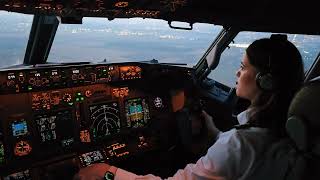 Beautiful Female Pilot Landing Boeing 737800 | Cockpit View