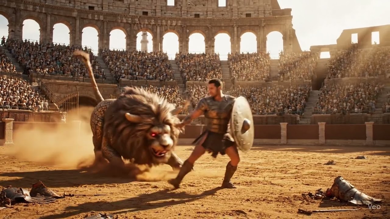 a gladiator fighting with a beast in ancient Rome