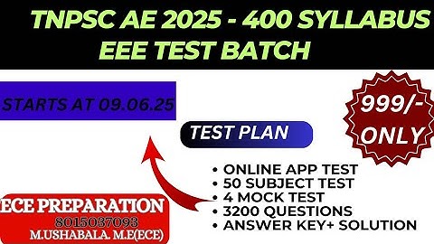 TNPSCAE EEE 400 SYLLABUS COURSE DETAILS #tnpscae2025#eee#testbatch #material #practiceclass#classes