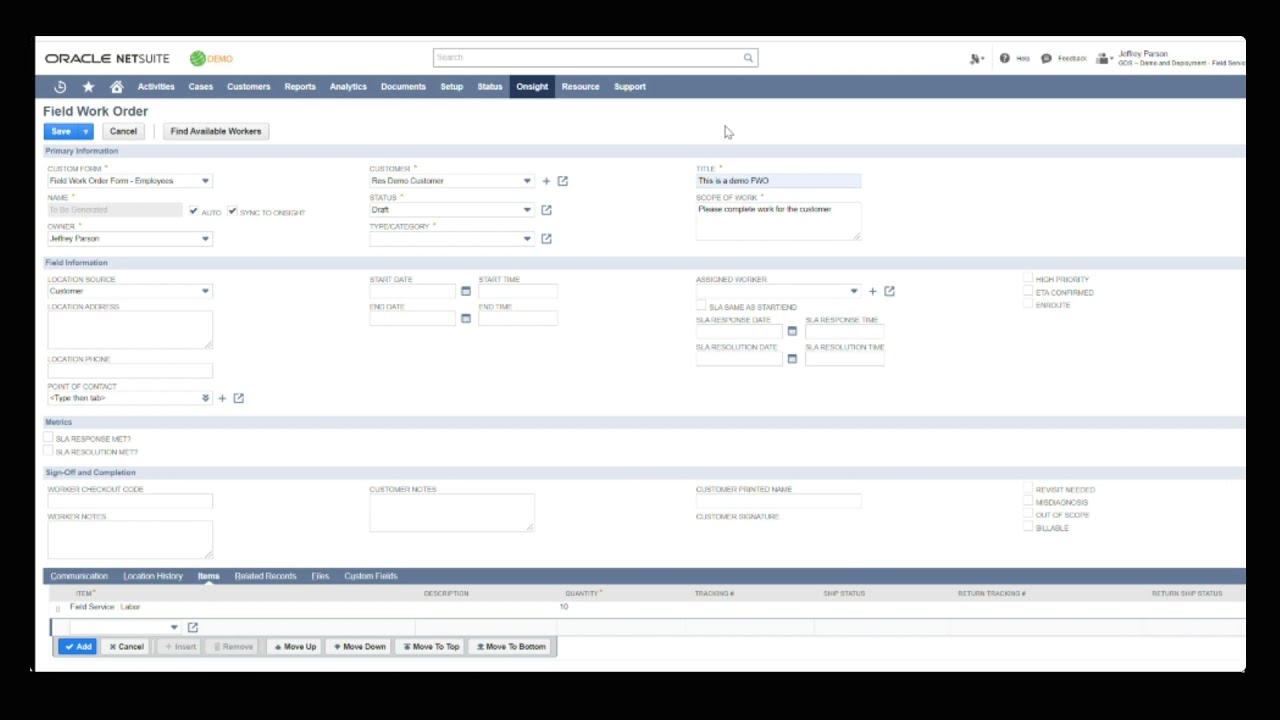 ONSIGHT Creation of Work Orders from Sales Orders Feature