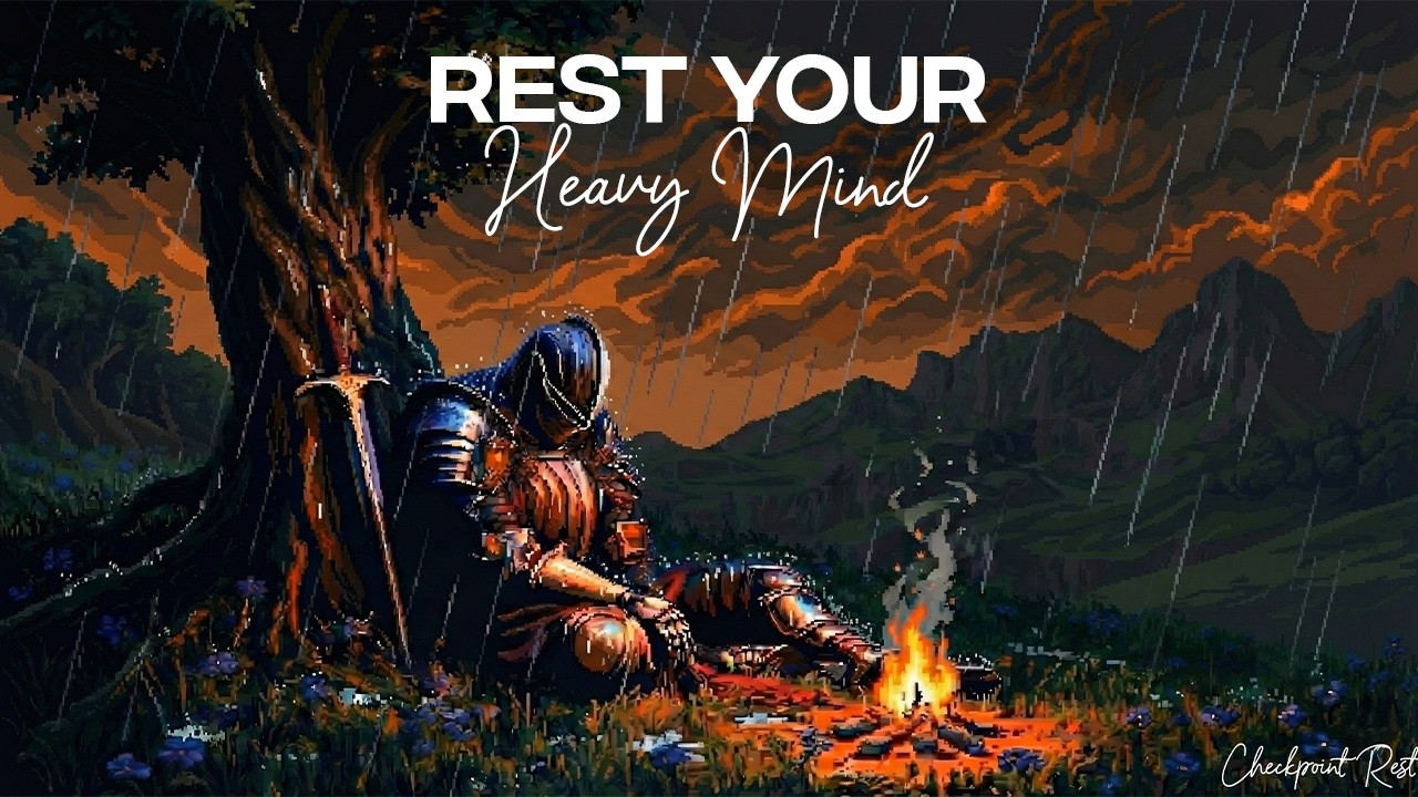 it's raining heavily in the forest and you finally rest ( medieval campfire & 432hz alpha waves )