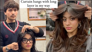 Curtain bangs in long hair with volume (long layers ) newhair cut 💇🏻‍♀️ new confidence