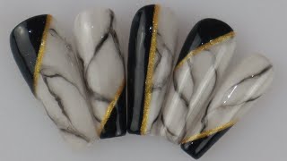 Black White Gold Marble Nails | Easy Nail Trends | DIY Press On Nails | New Nails Art Video screenshot 4