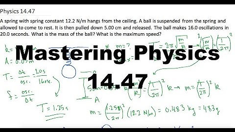 Mastering Physics Solution Tutorial, "A spring with spring constant 12.2 N/m hangs from the ceiling.