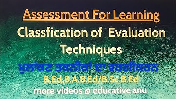 classification ll tecqniques ll evaluation ll assessment for learning ll B.Ed, B.A.B.Ed#educativeanu