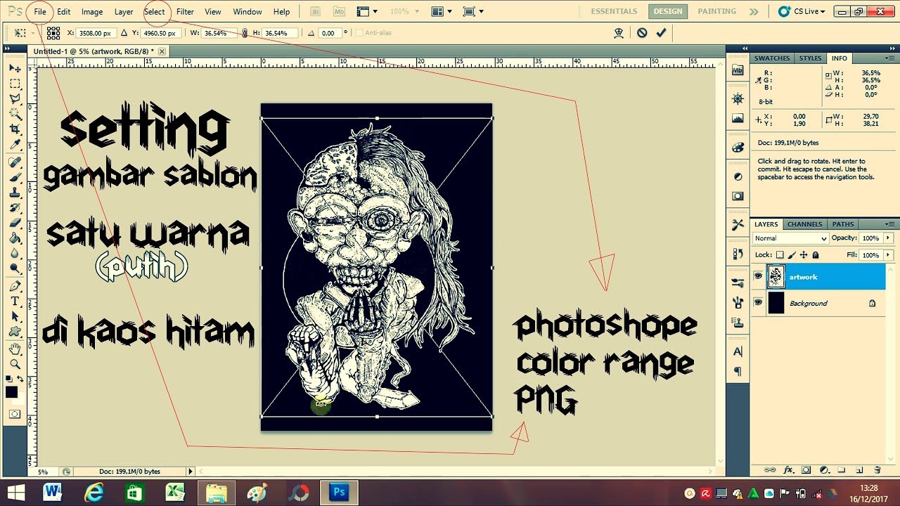 Setting gambar sablon di Photoshope | satu warna di kain hitam | W.S LJ