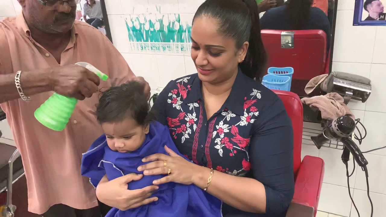 Baby Mounisha First Time Hair Shaved | Baby Bald | 6 months old | Batu ...