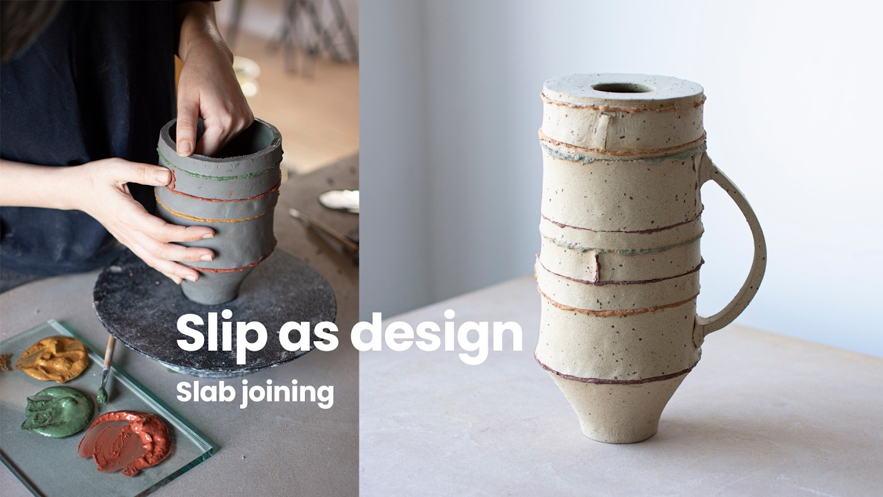 How to use colored joining slip in a ceramic slab vase