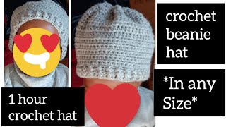 How to crochet beanie hat in any size *1 hour crochet beanie hat*