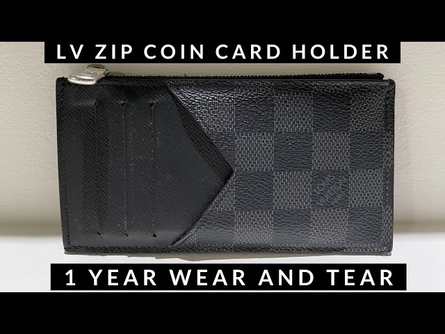 Louis Vuitton Zip Coin Card Holder 1 Year Wear and Tear, Damier Graphite