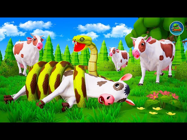 Giant Snake Attacks Baby Cow - Mother Cow Saves Baby Cow with Help of Gorilla | Cow Rescue Videos class=