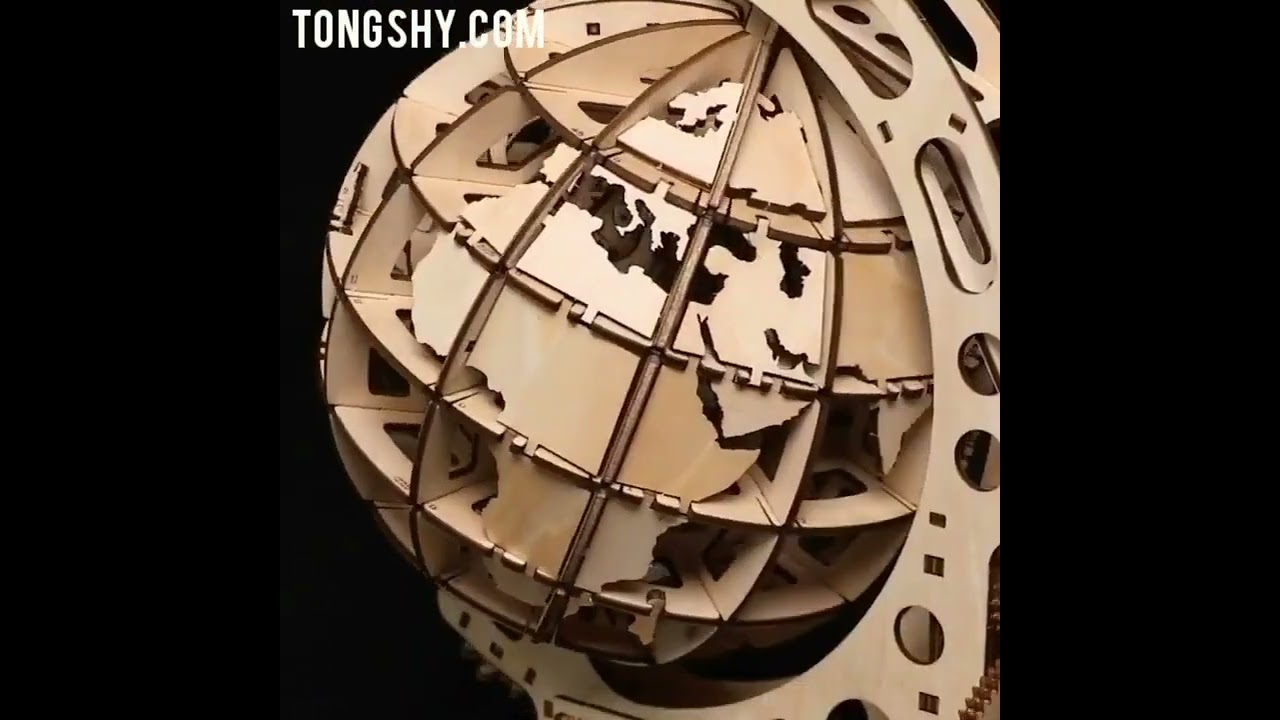 3D Globe Wooden Puzzle Mechanical Drive Model Transmission Gear Rotate Decoration Educational Toy
