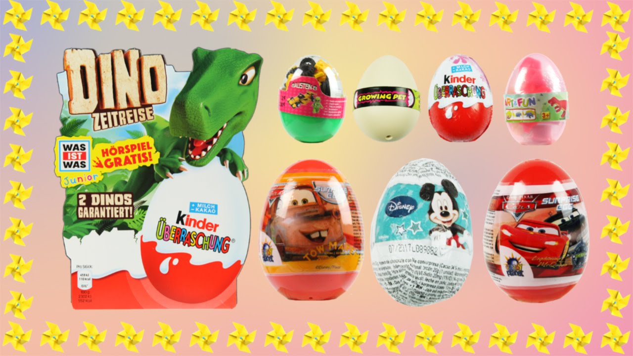 13 Surprise Eggs! Disney PIXAR Cars Magic Kinder Suprise Dinosaurs! Plus Plastic Brick Racing Car!