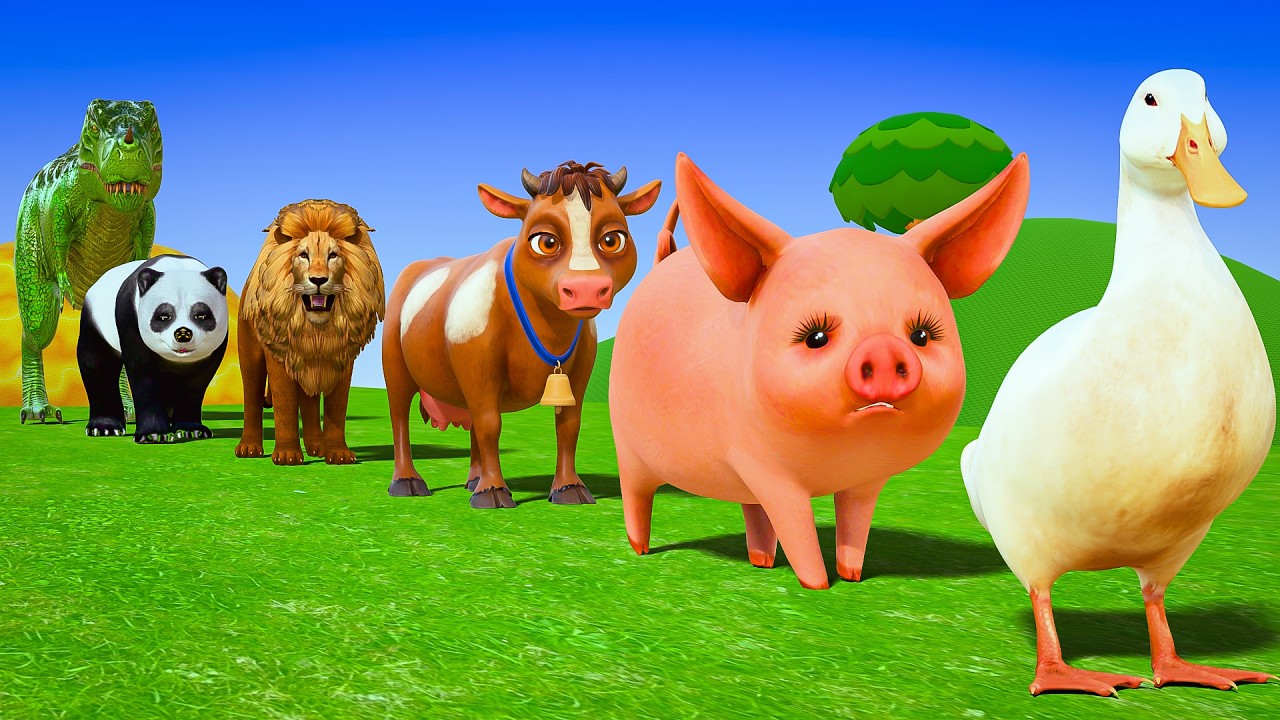 Long Slide Game with Cow Elephant Gorilla Hippopotamus Tiger 3d Animal Game Funny 3d Animals