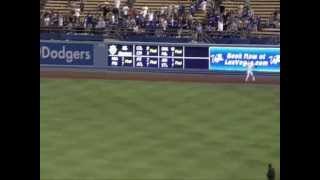Yasiel Puig completes his debut by doubling off runner off first from warning track