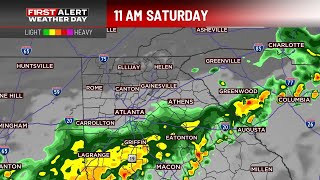 Heavy rain, lightning, wind, and small hail possible as line of storms move through metro Atlanta